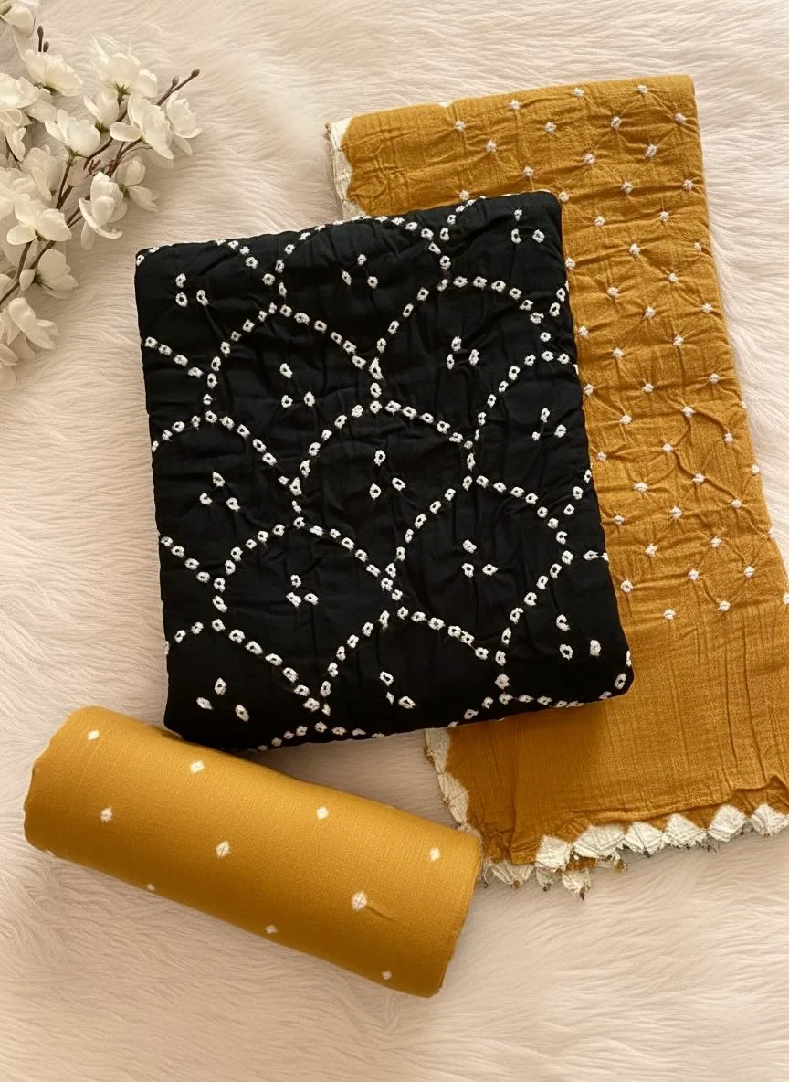 Black cotton Unstitched Dress Material