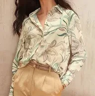 Women Cream Print Long Sleeves Shirt